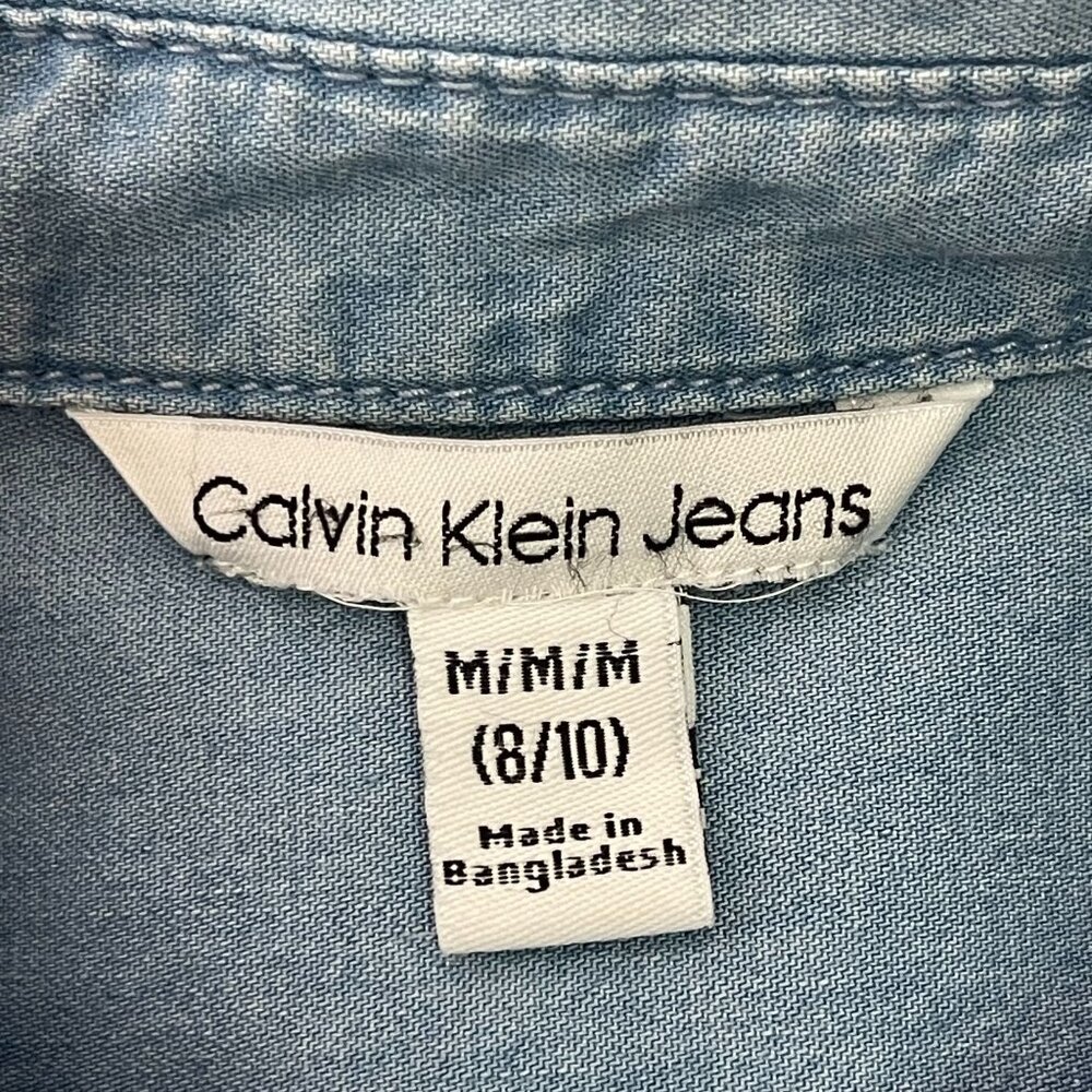 NWT Calvin Klein Jeans Kid's Blue Cotton Belted Short Sleeve Dress Size Medium - Picture 4 of 11